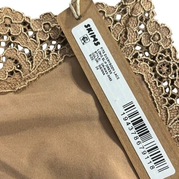 SKIMS 2X Fits Everybody Lace Long Slip dress Maxi Sienna Brown NWT - Picture 2 of 5